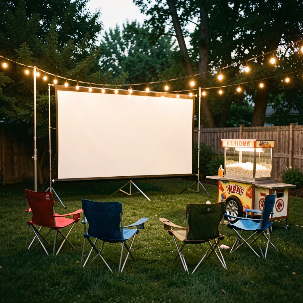 Outdoor cinema setup with projector and screen
