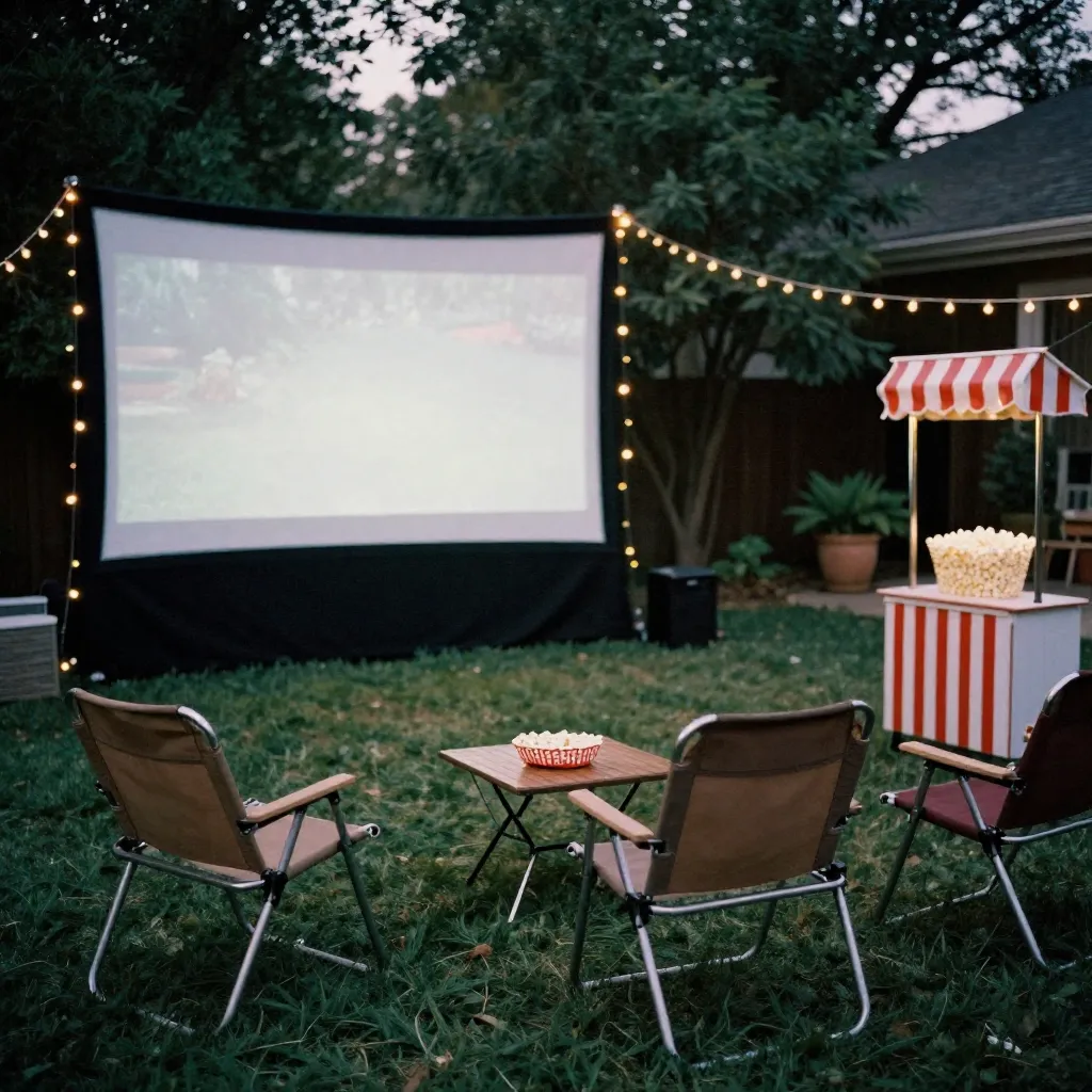 Romantic outdoor movie night setup for two